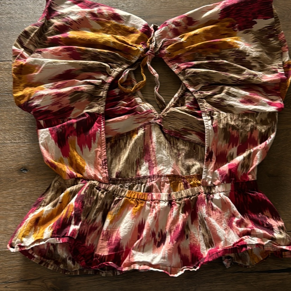 Anthropologie Love the Label Painterly open back vneck top - Picture 5 of 7